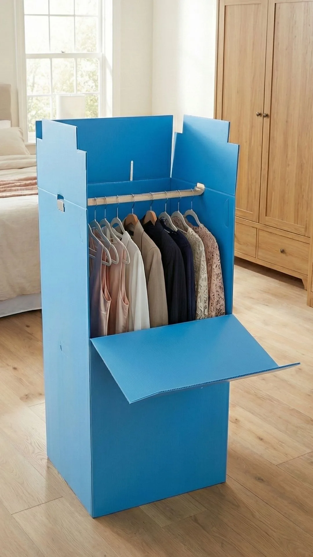 Boîtes garde-robe WardrobeBox en plastique ondulé durable pour déménagement professionnel et entreposage, faciles à assembler sans outils