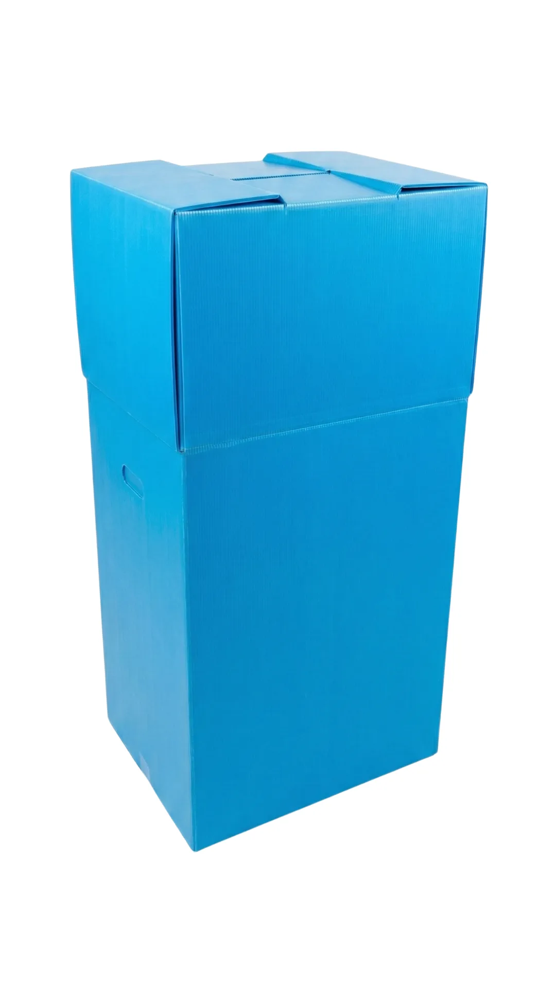 Boîte garde-robe WardrobeBox fermée avec poignées de transport, plastique ondulé épais 5mm, structure rigide réutilisable pour déménagement et entreposage